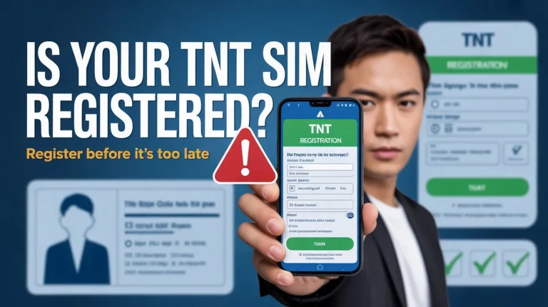 TNT SIM online registration warning showing a user checking SIM status on a smartphone in the Philippines
