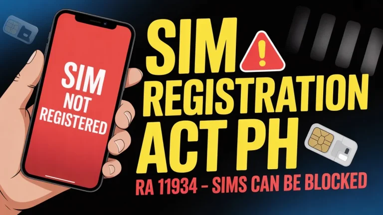 SIM Registration Act Philippines warning banner explaining RA 11934 rules for mobile users