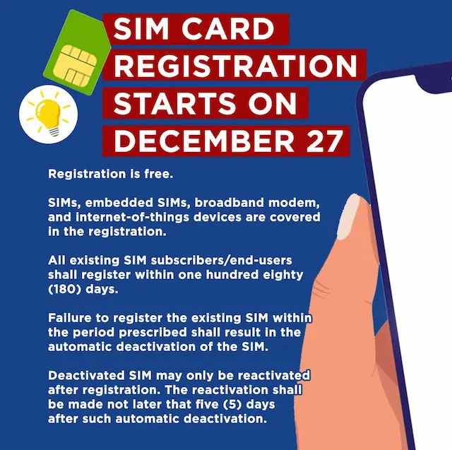 SIM Registration Act Philippines warning banner showing RA 11934 and SIM blocking risk